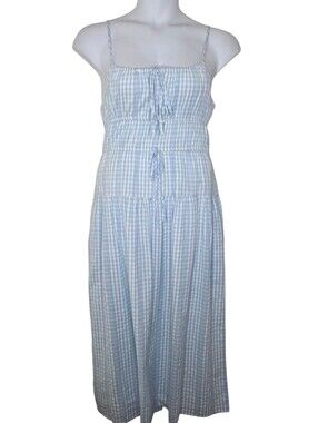 Sim & Sam Milkmaid Gingham Maxi Dress Size L Cotton Tiered Pockets Cottagecore